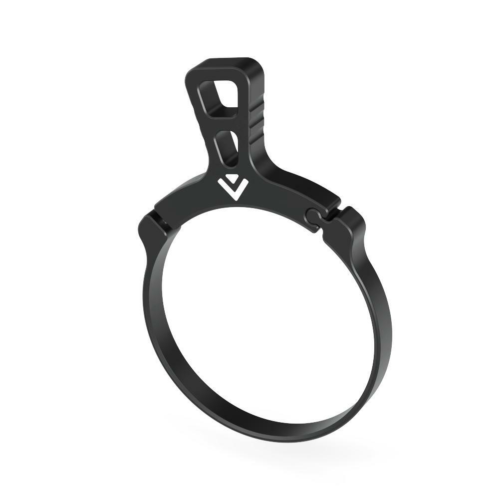 Black metal ring with a clip on a white background