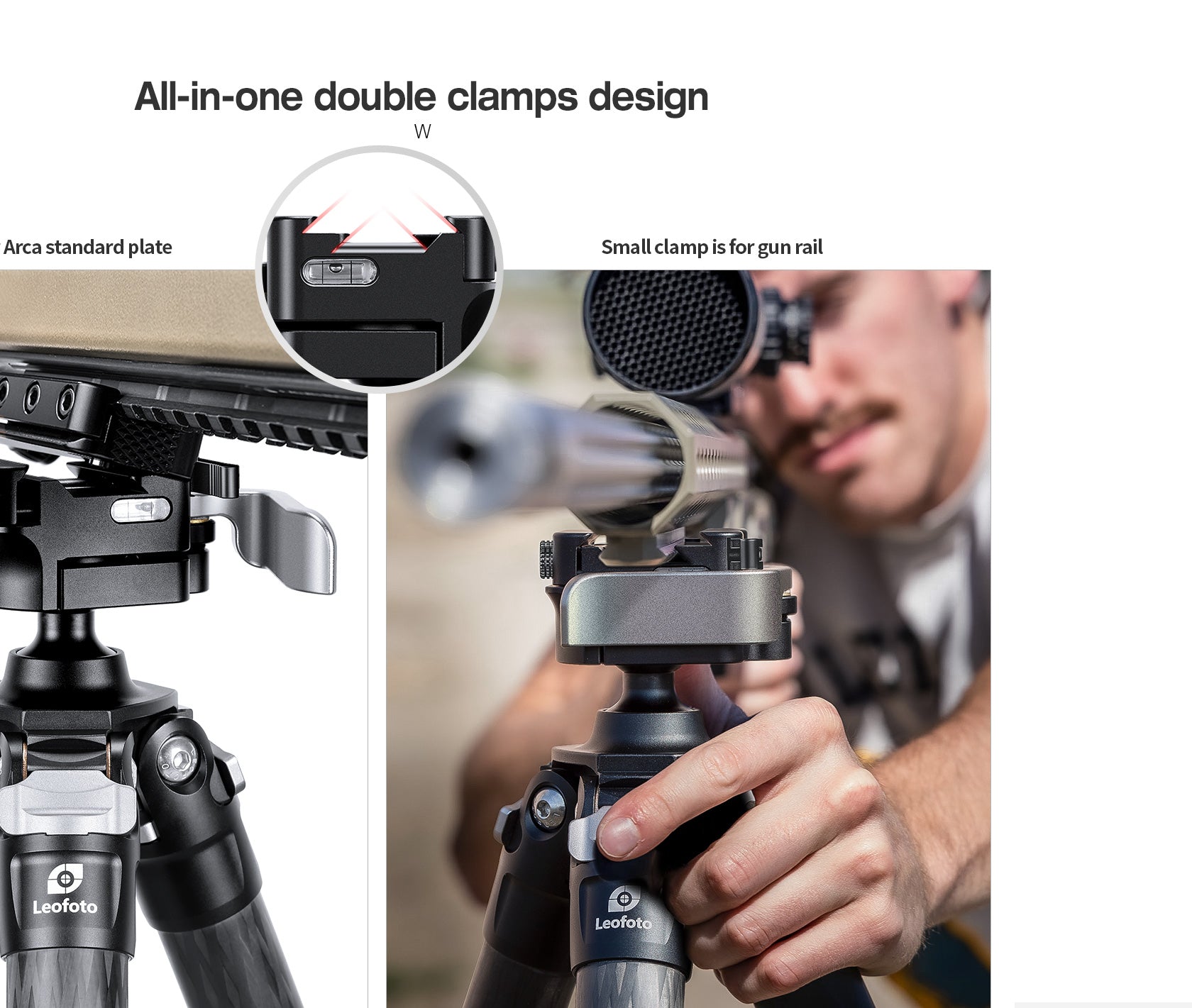 Leofoto SA-324CL+MA-30L carbon tripod kit featuring all-in-one double clamps design for stable shooting.