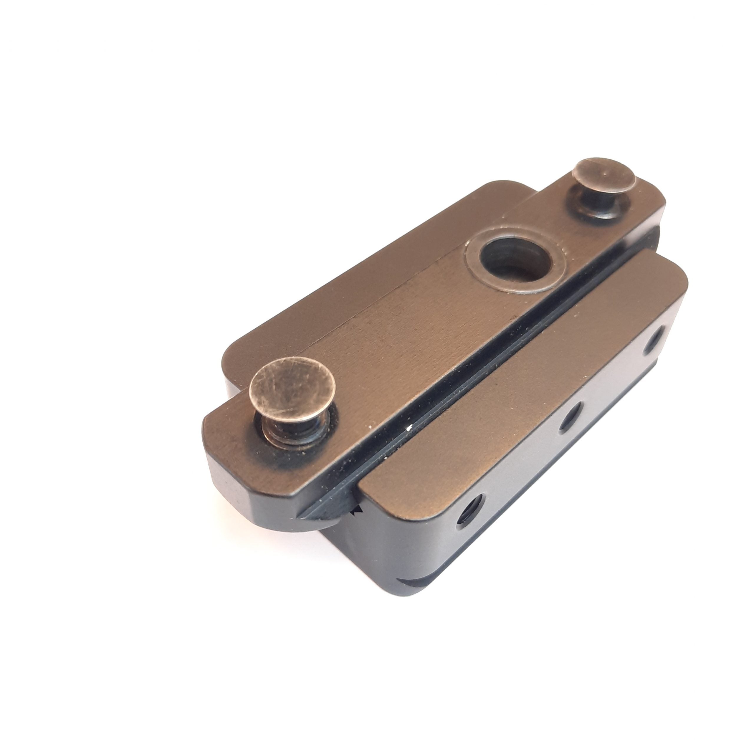 Picatinny to Arca rail adapter for converting Picatinny interfaces into Arca-compatible mounting platforms.