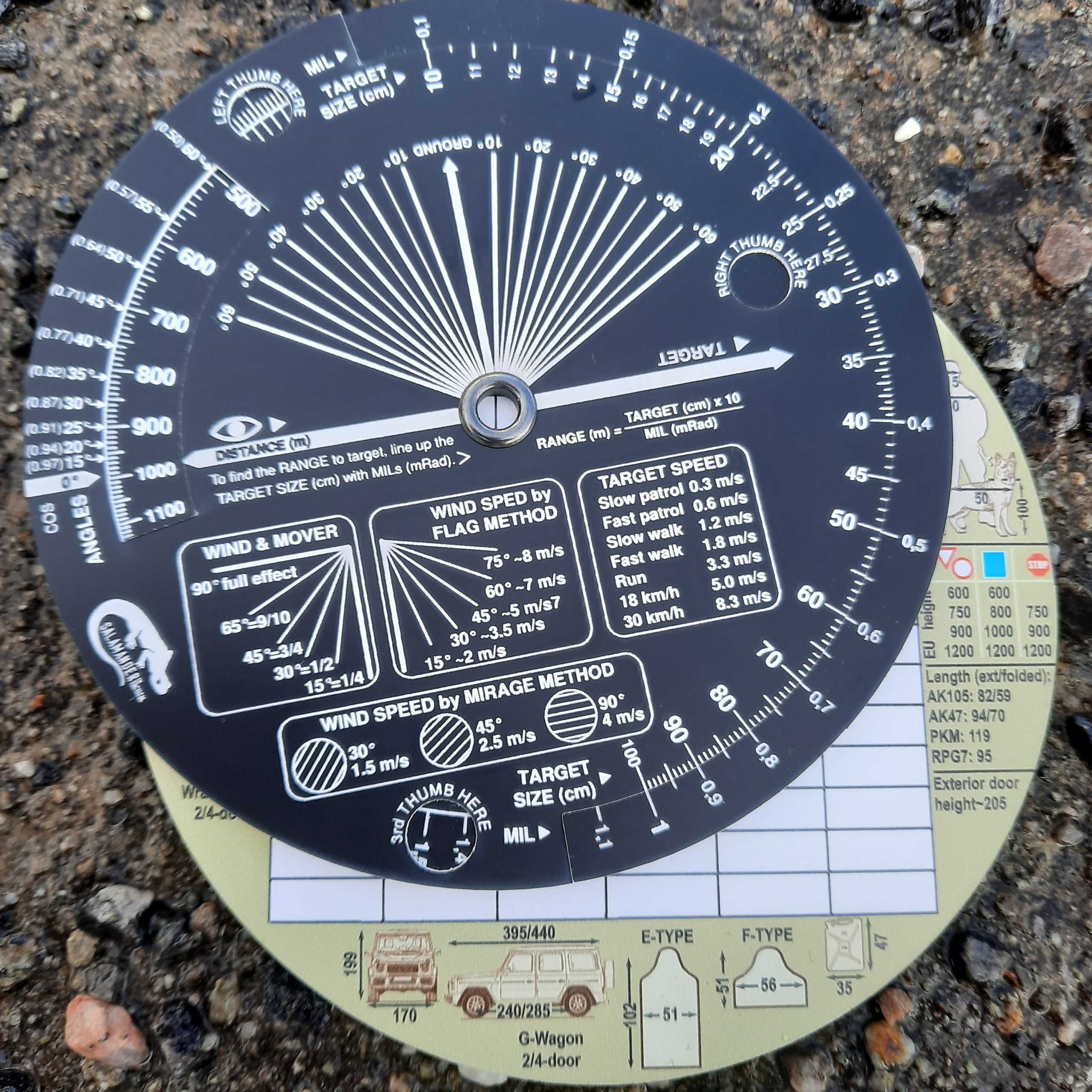 Round MilDot metric calculator: with DOPE card sticker
