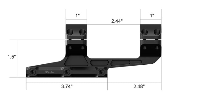 Arken Optics Rigid Precision Mount dimensions illustration, showcasing its cantilever design and measurements.