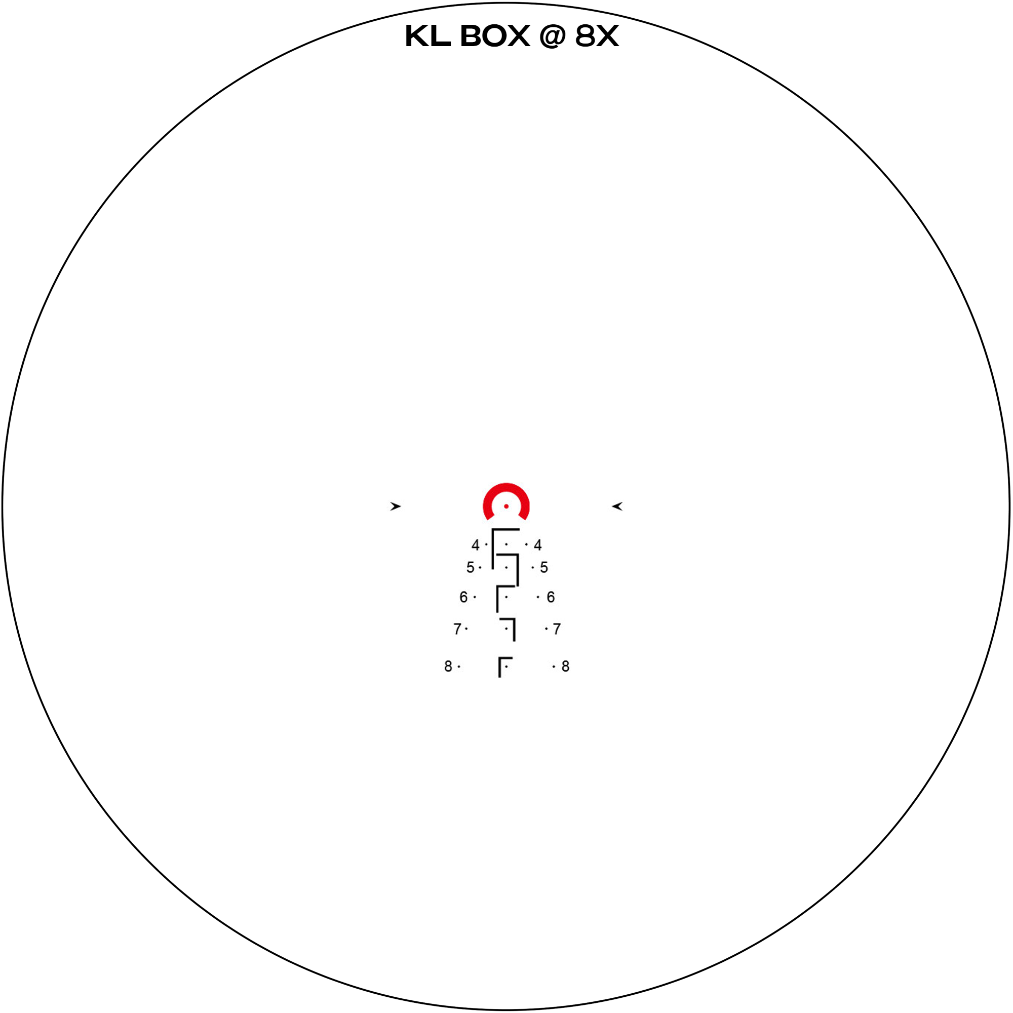 Reticle view of Arken EP8 1-8x28 FFP at 8x magnification for accurate shooting.