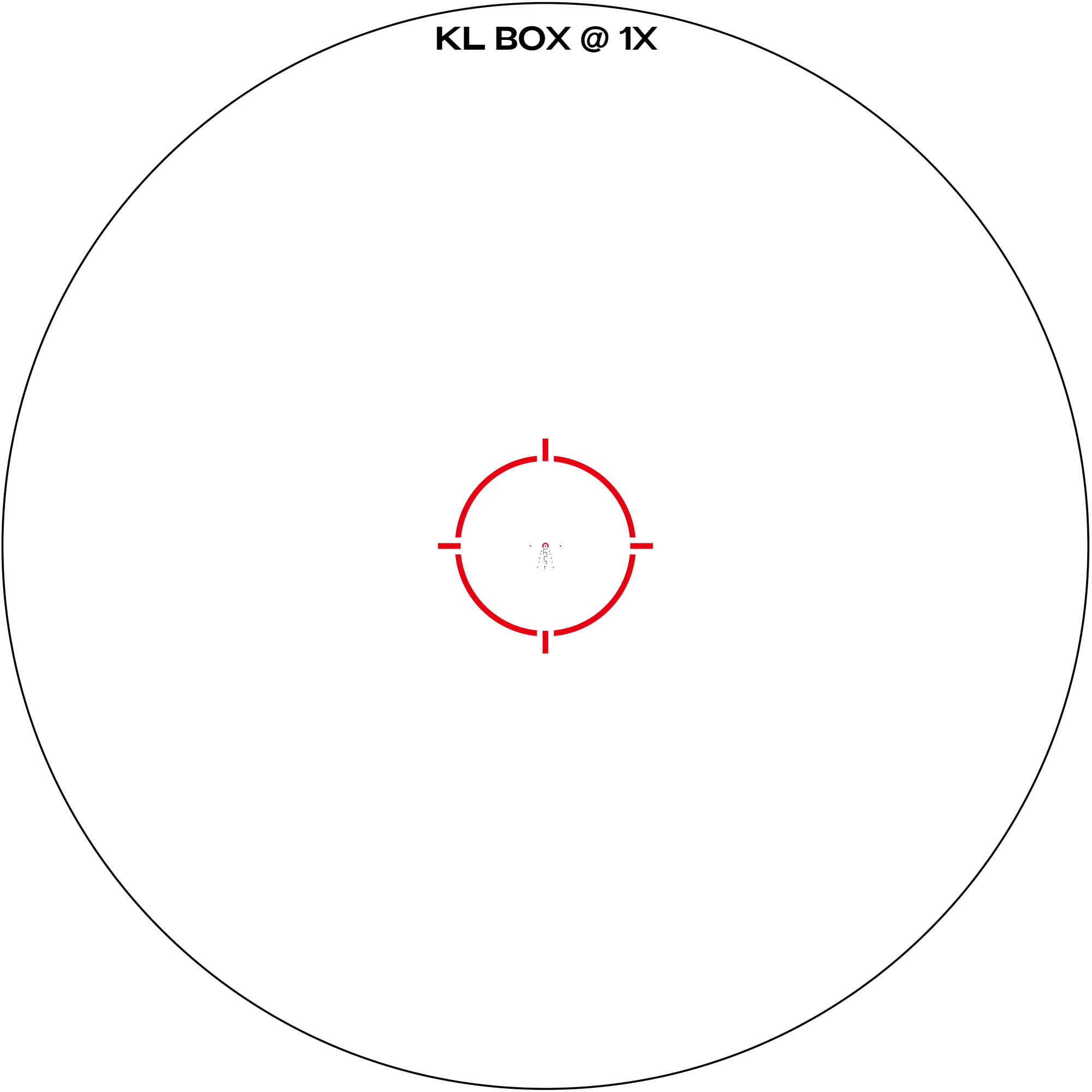 Reticle view of Arken EP8 1-8x28 FFP at 1X magnification showcasing the KL BOX design.
