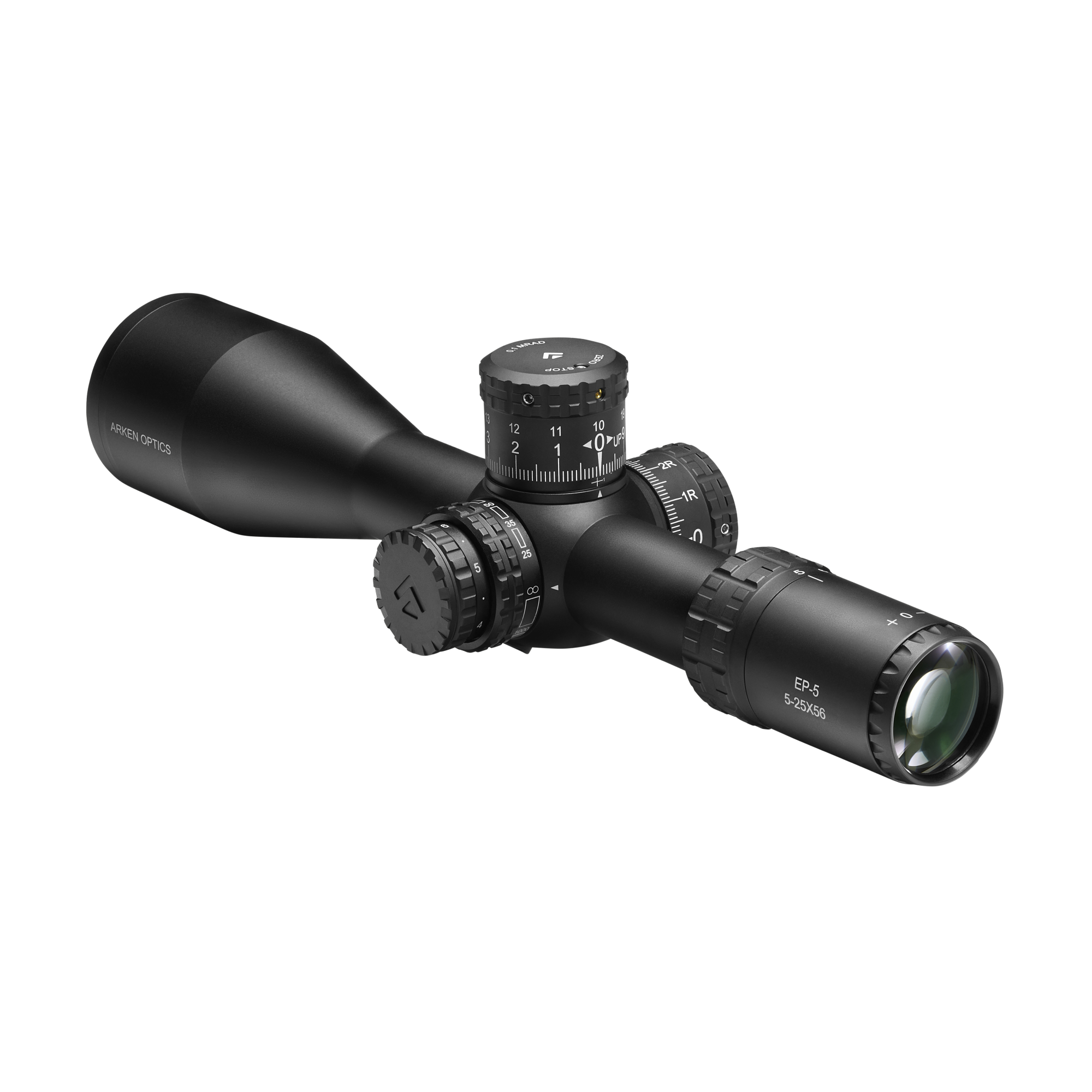Arken EP-5 5-25X56 FFP scope showcasing adjustable turrets and ED glass for enhanced visibility.