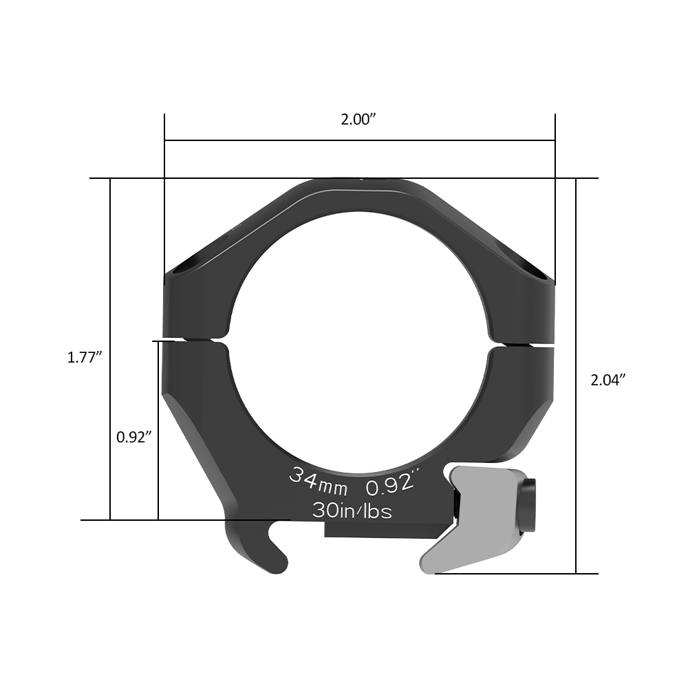 Arken HALO TI 34mm Titanium Scope Rings showcasing precise dimensions and durable design for optimal optics performance.