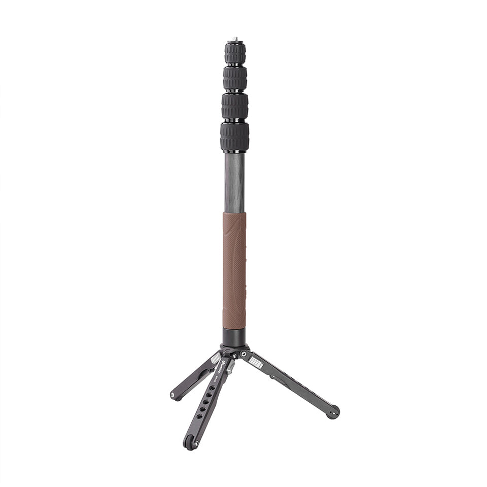 Leofoto GO-125 Monopod shown with adjustable sections and tripod base for stability.