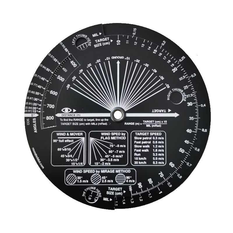 Rund MilDot metrisk kalkulator: med DOPE-kortklistremerke