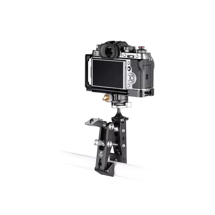Leofoto Multipurpose clamp MC-80 mounted on a camera, showcasing its durability and versatility for photographers.