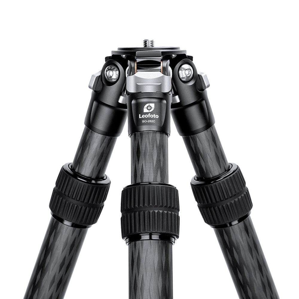 Leofoto SO-282C tripod showcasing its carbon fiber legs and durable construction for outdoor use.
