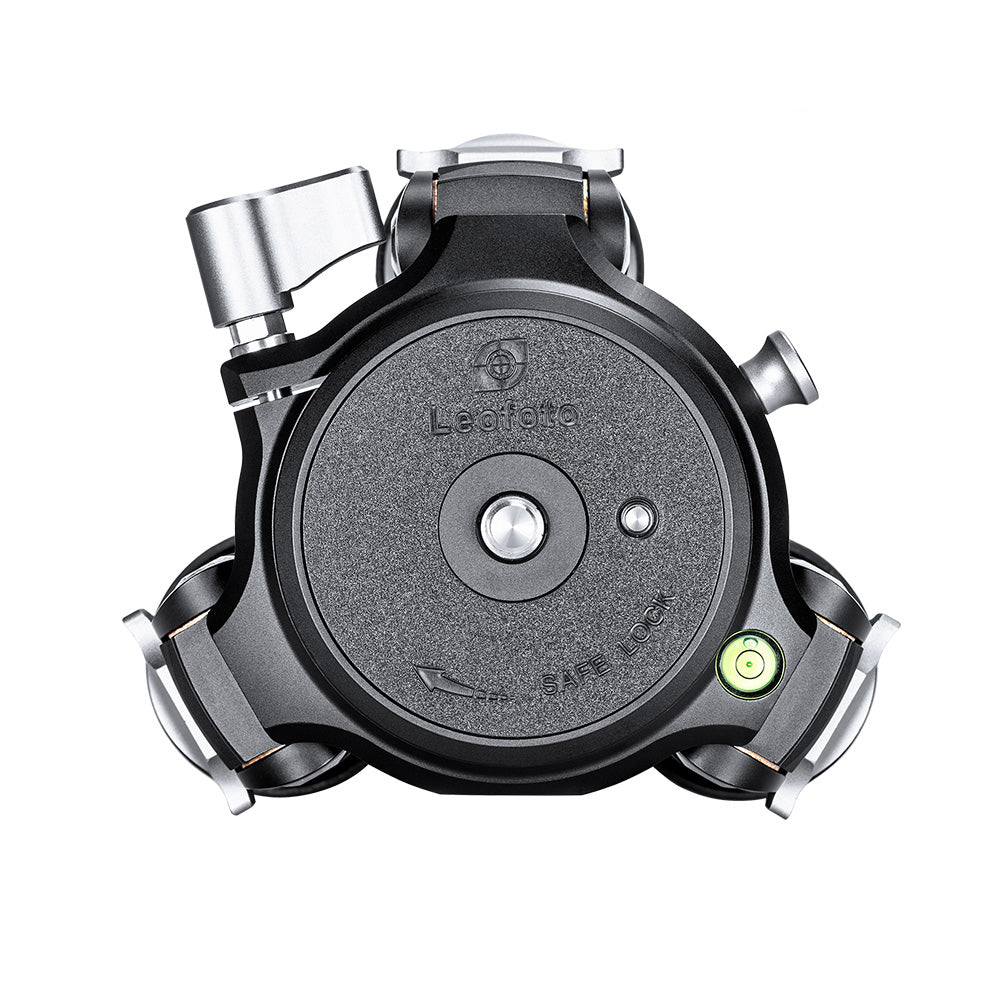 Leofoto SO-322C tripod mounting plate showcasing the inverted carbon stability system design.