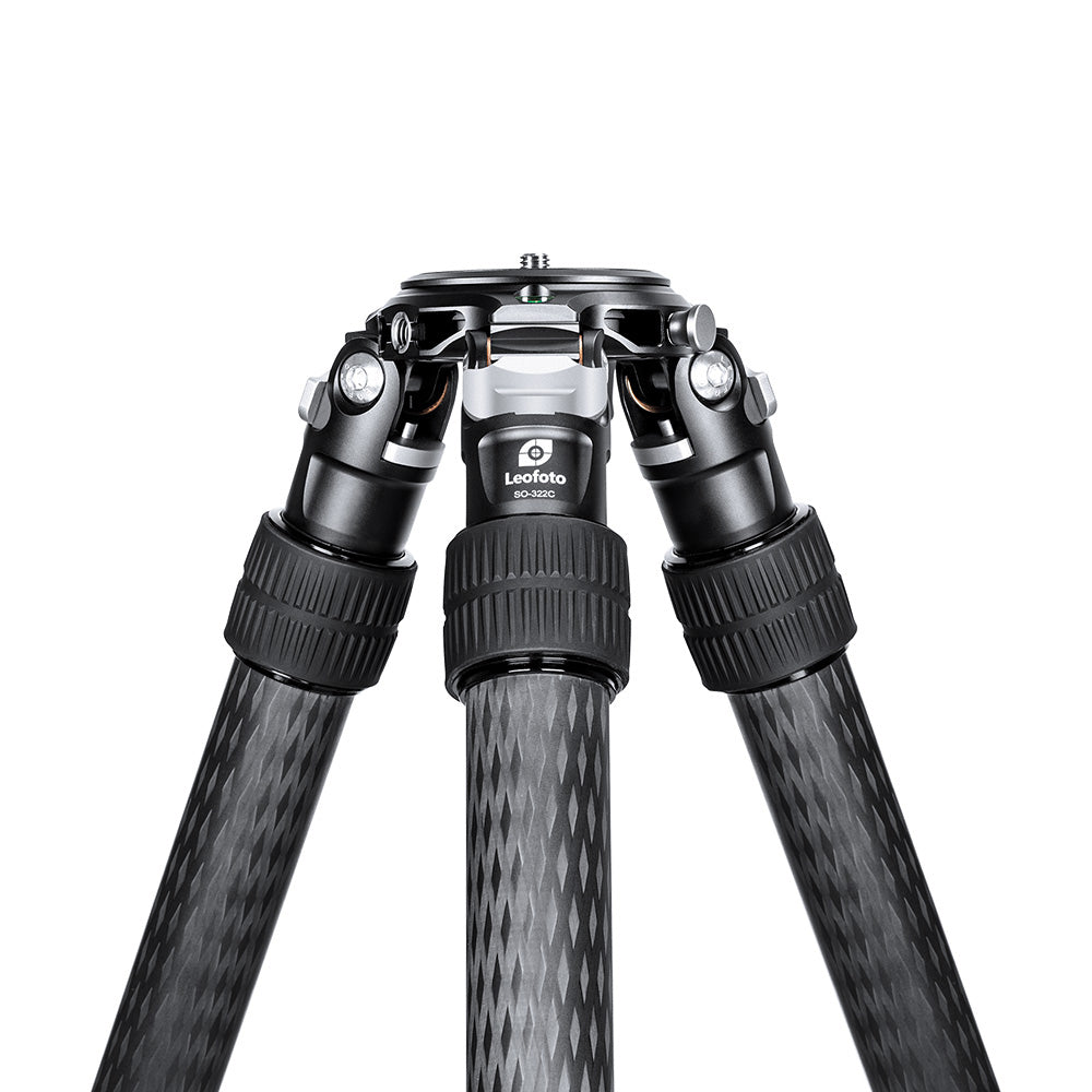 Leofoto SO-322C tripod featuring its inverted carbon stability system and rugged leg design for maximum stability.