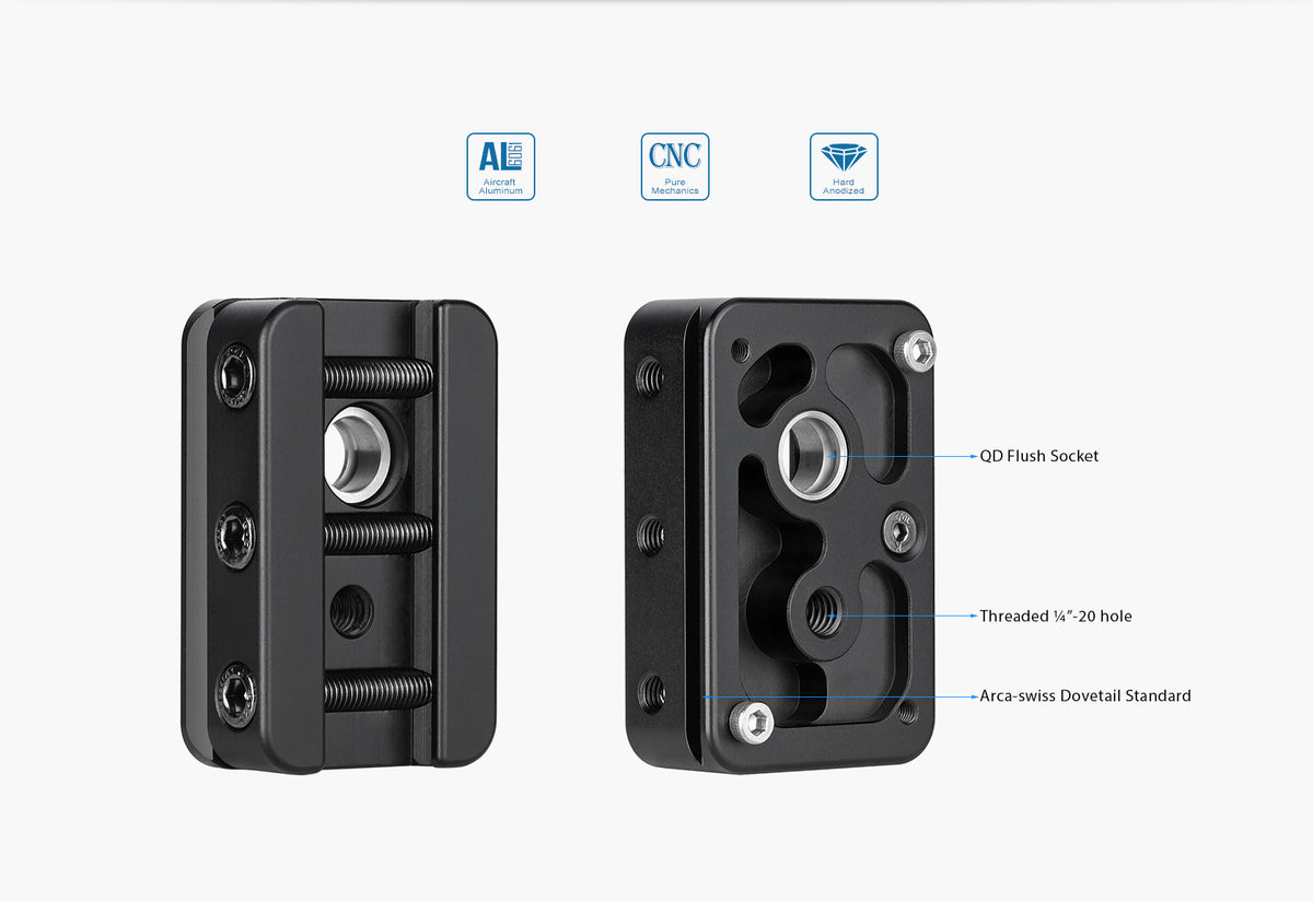 Leofoto GS-1 Arca adapter showing 60 x 38 x 18 mm dimensions