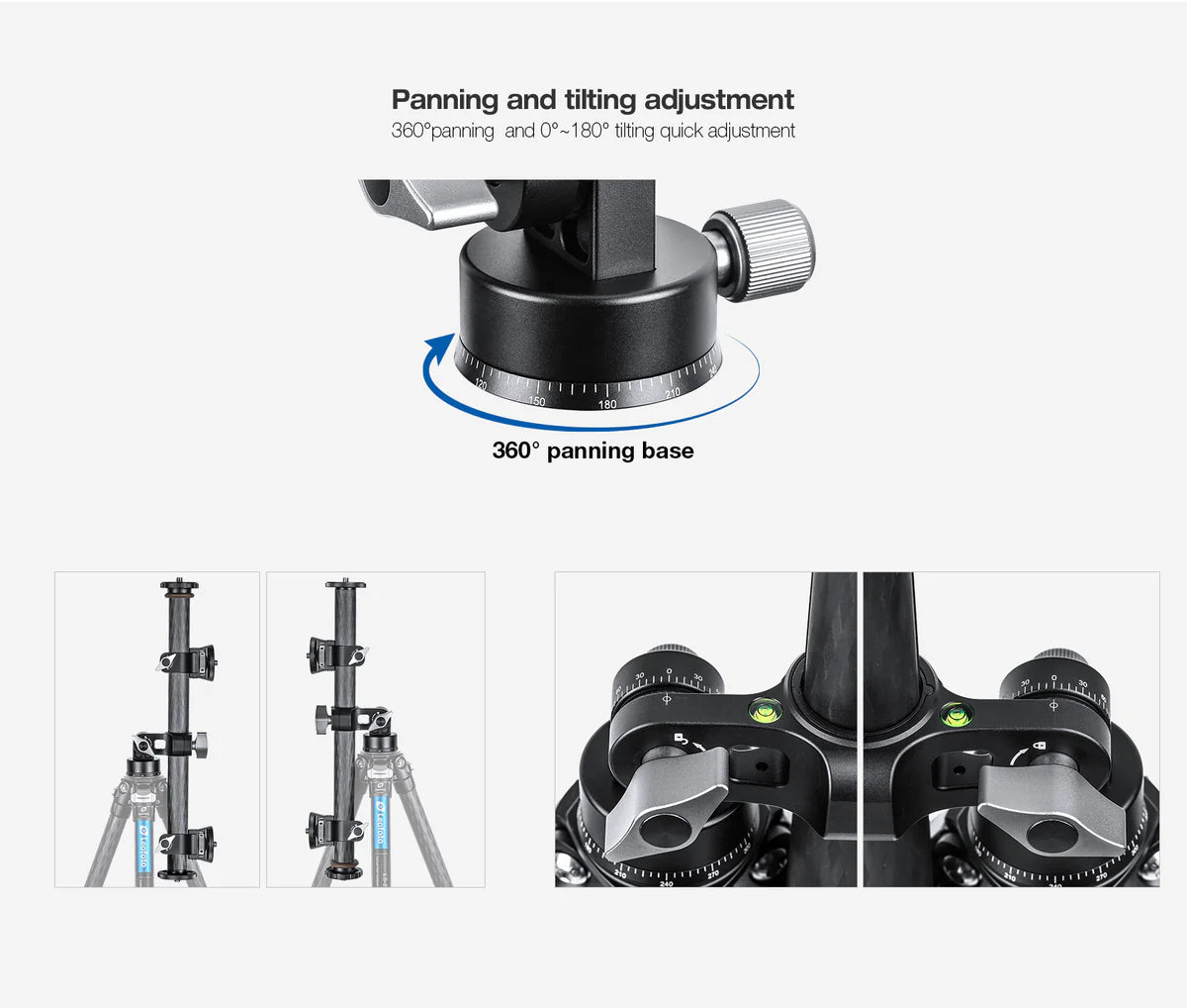 Leofoto HC-32KIT Carbon Fiber Tripod Kit with Ball Head featuring 360° panning base and adjustment controls.