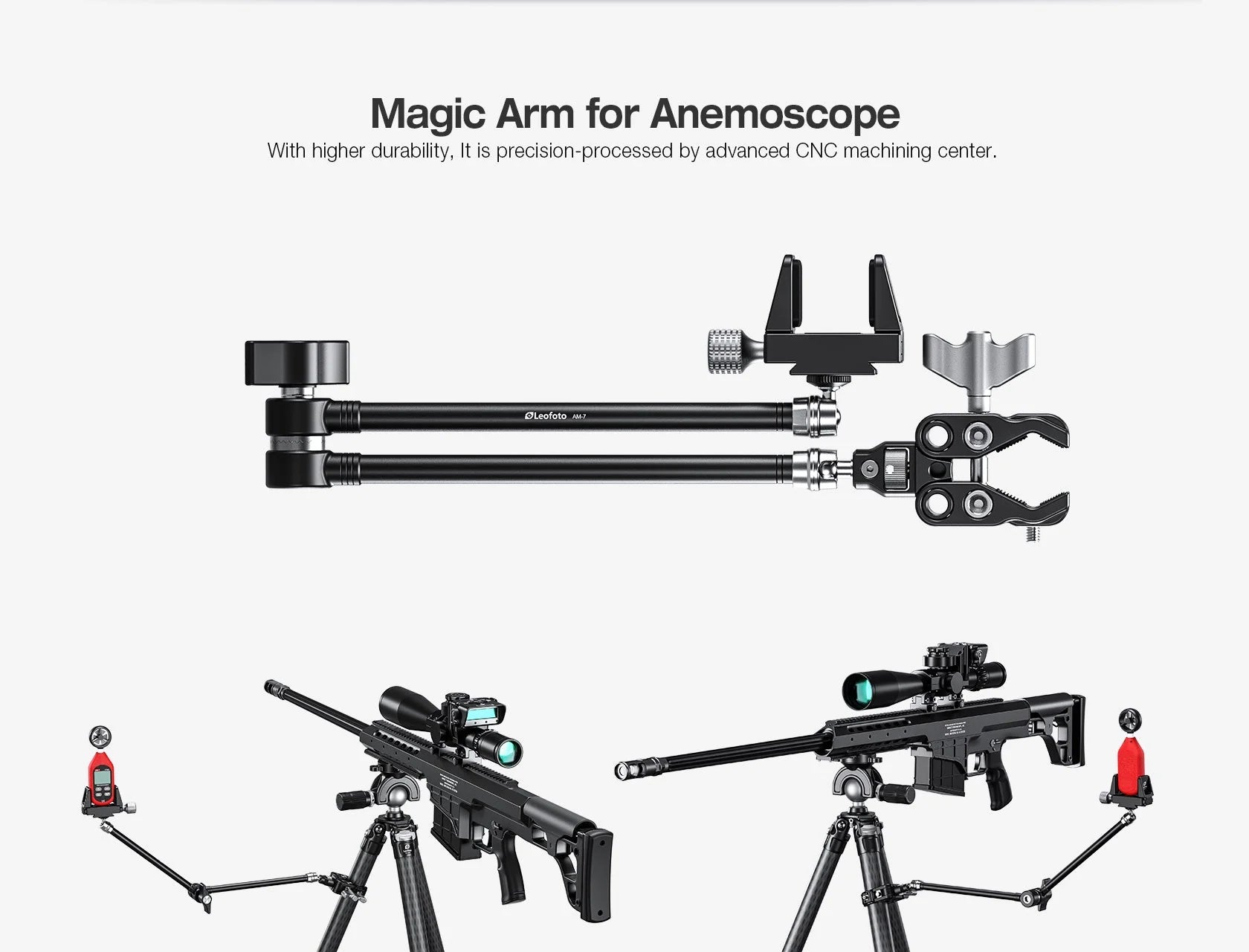 Leofoto AM-7 Magic Arm + MC-60 Clamp + GMC-01 Clamp Set with precision components for stable mounting.