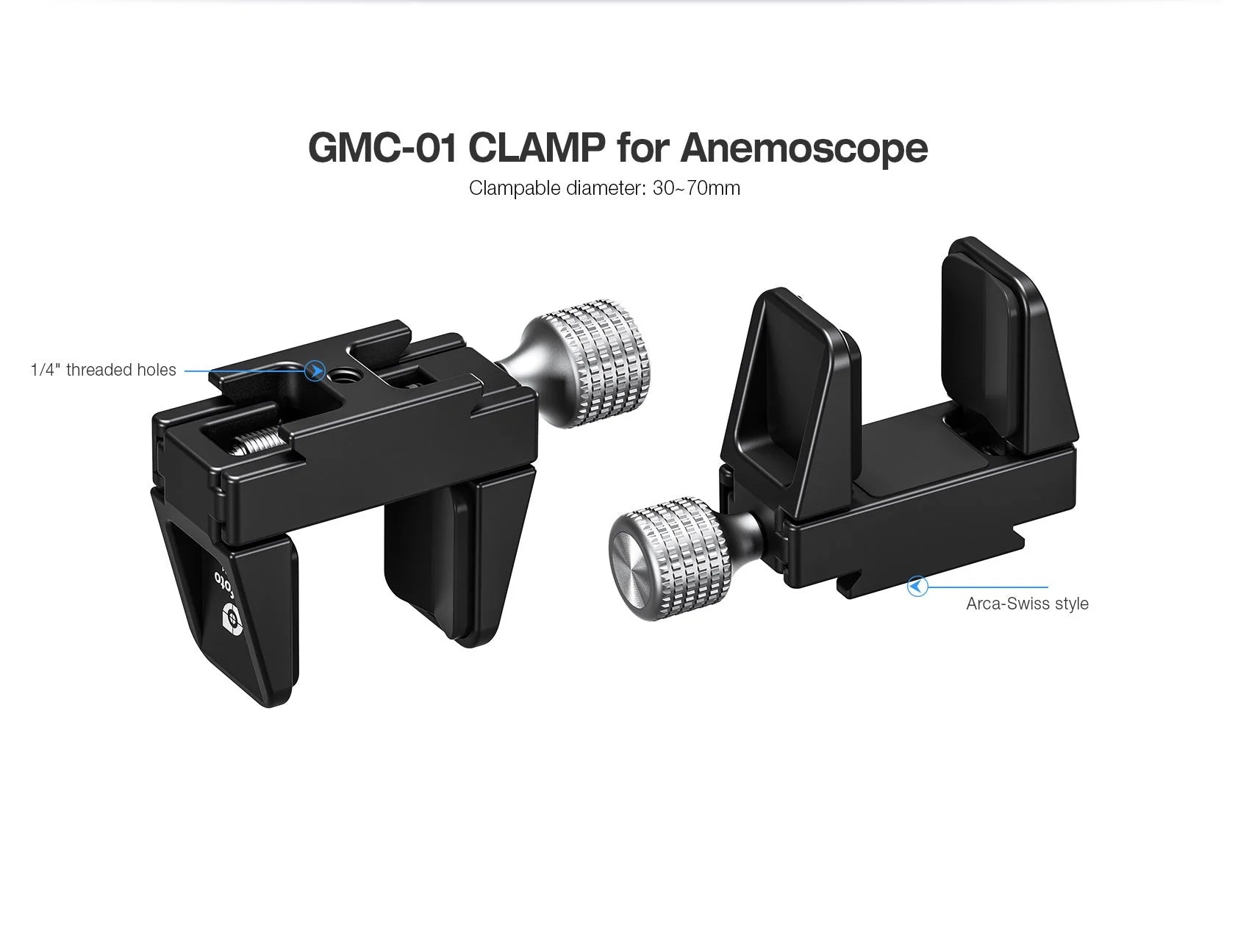 Leofoto AM-7 Magic Arm + MC-60 Clamp + GMC-01 Clamp Set for Anemoscope with adjustable clamp diameter.
