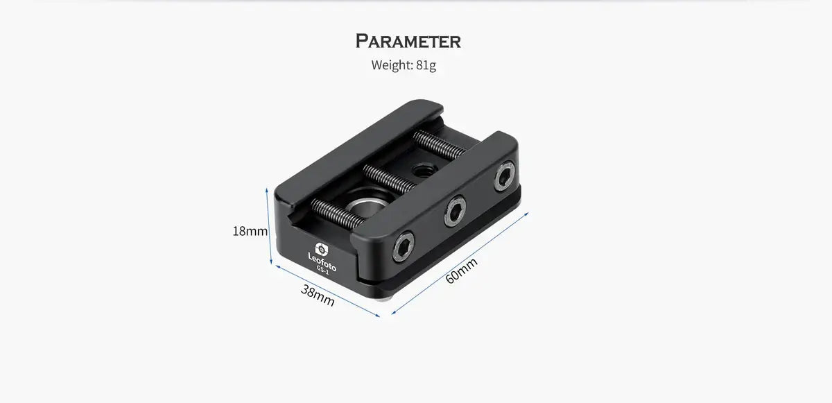 Leofoto GS-1 NATO-DVTL Picatinny Mount dimensions showing weight and measurements.