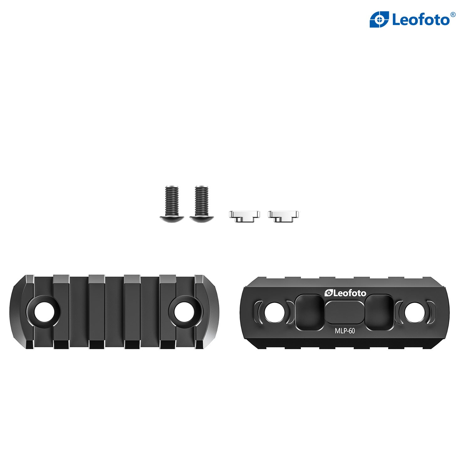Leofoto M-Lok Picatinny rail 40mm-100mm with mounting screws and hardware for versatile accessory attachment.